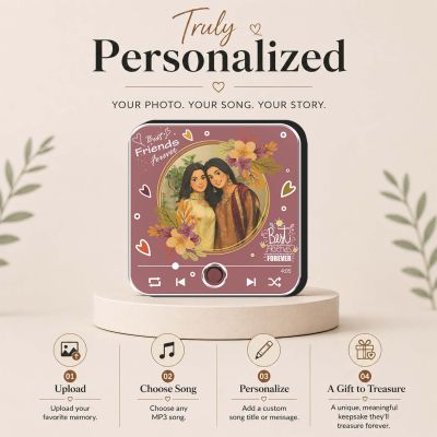 Personalized Best Friends Musical Fridge Magnet with Photo & Favorite Song Rechargeable Playable Music Player Friendship Gift for Best Friend, Sister, BFF, Birthday, Friendship Day